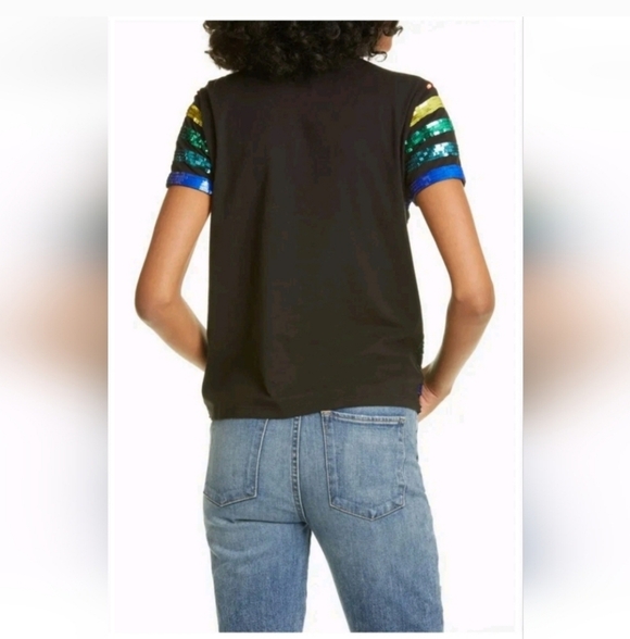 Alice + Olivia Rylyn Sequin Rainbow Stripe Tee size XS - Picture 3 of 12